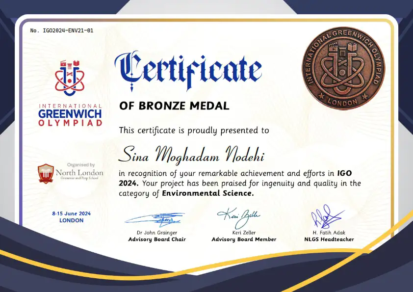سرتیفیکیت برنز المپیاد علوم انگلستان 2024