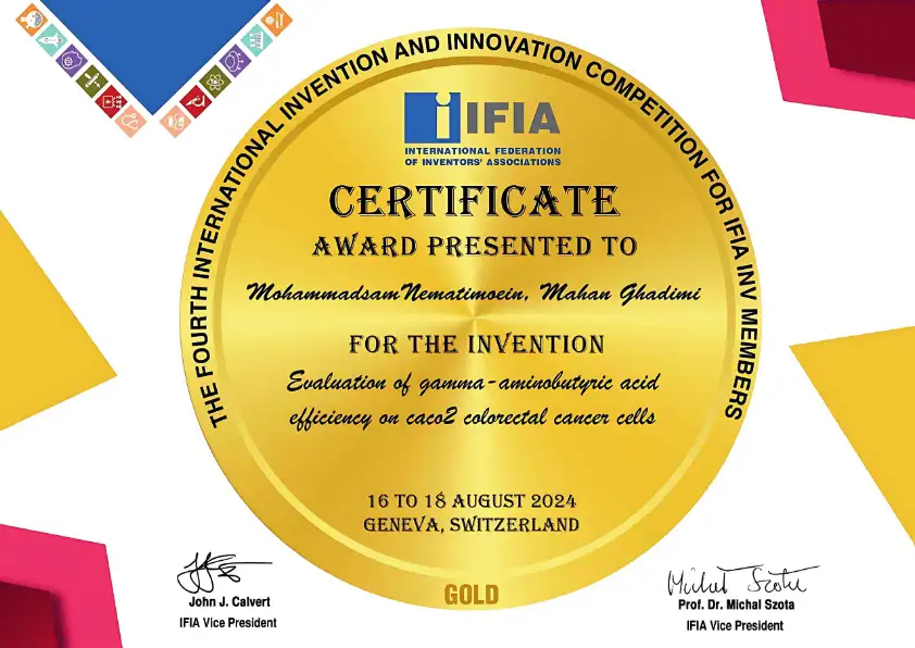 سرتیفیکیت طلا مسابقه جهانی علوم و اختراعات اندونزی